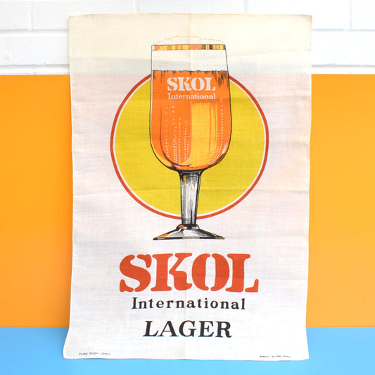 Vintage 1970s Cotton Tea Towel - Skol Larger by Pineapple Retro