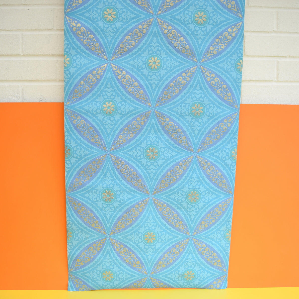 Vintage 1960s Heavy Weight Wallpaper - Turquoise / Sky Blue