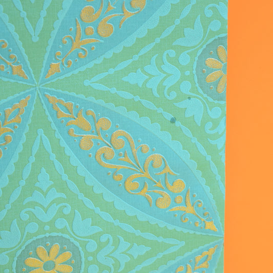Vintage 1960s Heavy Weight Wallpaper - Turquoise / Sky Blue