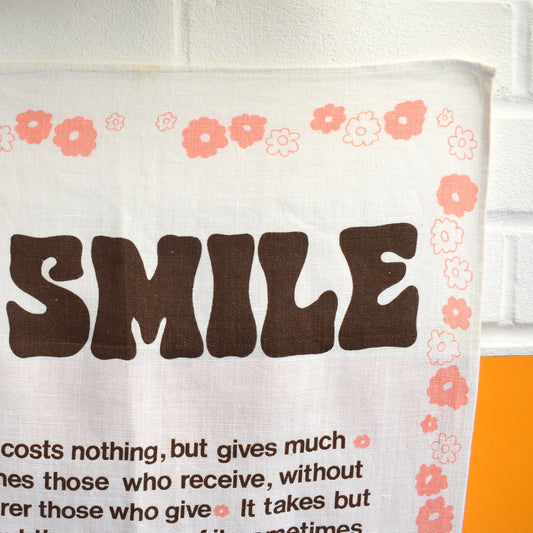Vintage 1970s Cotton Tea Towel - Smile by Pineapple Retro
