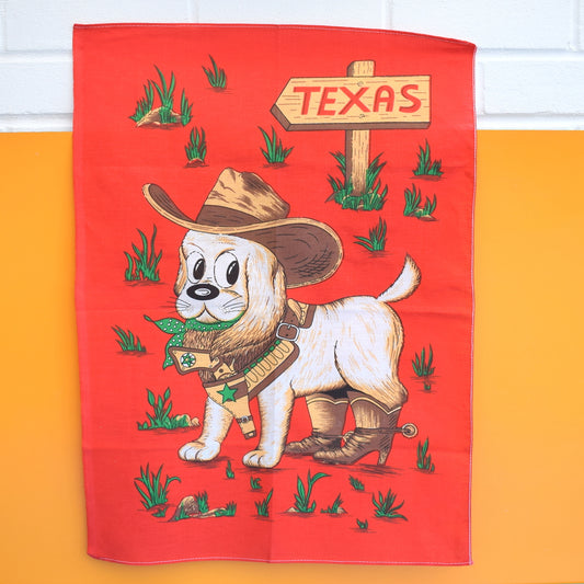 Vintage 1970s Tea Towel - Texas Doggy
