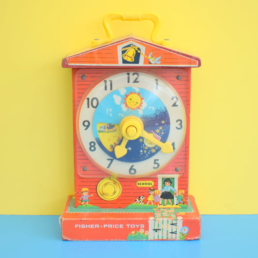 Vintage 1960s Fisher Price Music Box Teaching Clock - Wooden