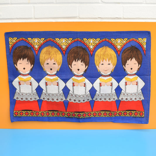 Vintage 1970s Cotton Tea Towel - Choir Boys by Pineapple Retro