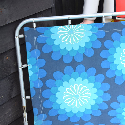 Vintage 1970s Garden Sun Lounger - Blue Flower Power .