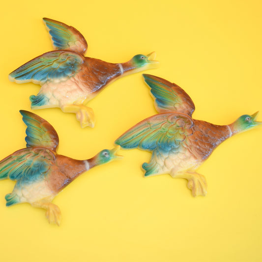 Vintage 1950s Ceramic / Plaster Flying Ducks - Wall Decor