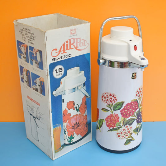 Vintage 1970s Air Pump Flask - Floral - Boxed . by Pineapple Retro