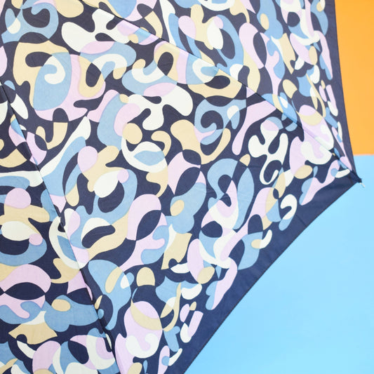 Vintage 1970s Umbrella - Swirls - Blue