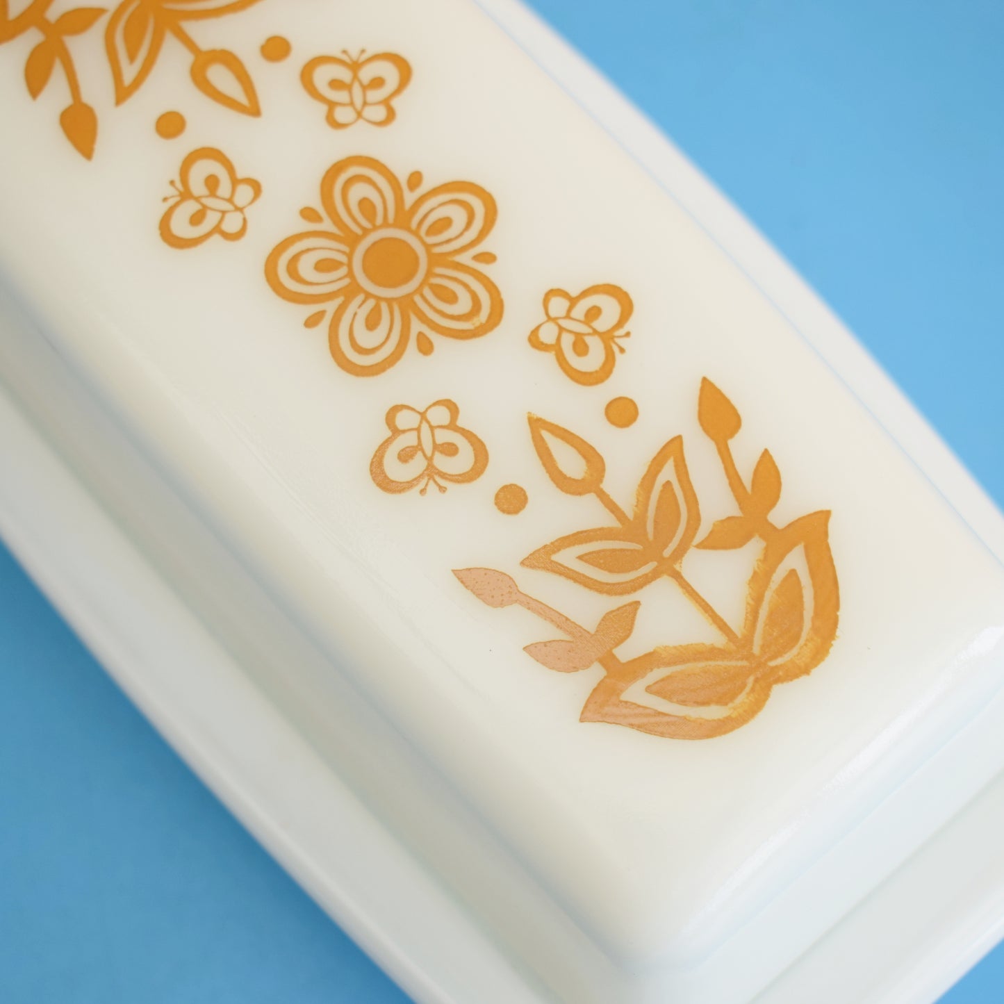 Vintage 1970s Pyrex Butter Dish - Gold Butterfly by Vintage