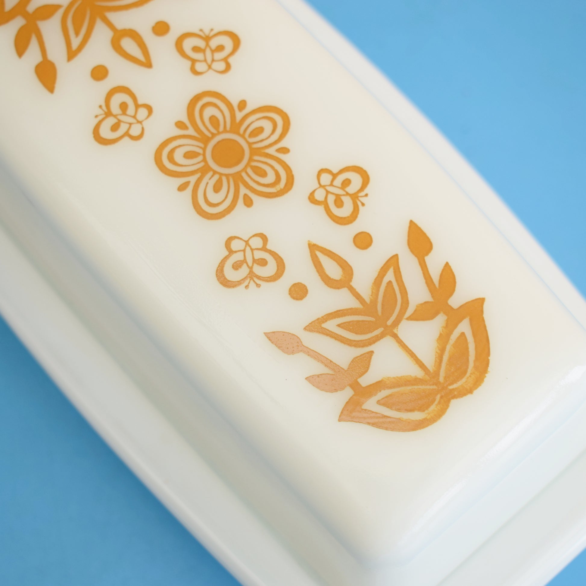 Vintage 1970s Pyrex Butter Dish - Gold Butterfly by Vintage