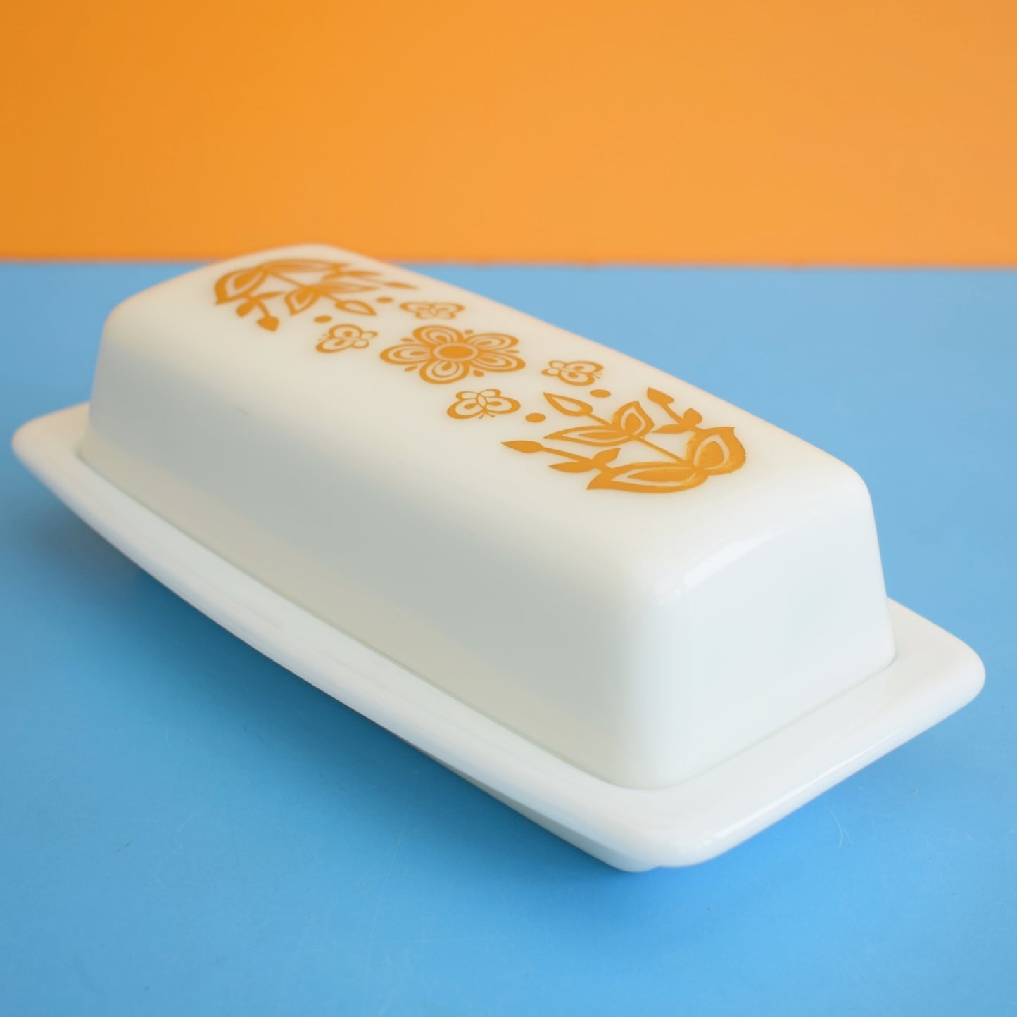 Vintage 1970s Pyrex Butter Dish - Gold Butterfly by Vintage