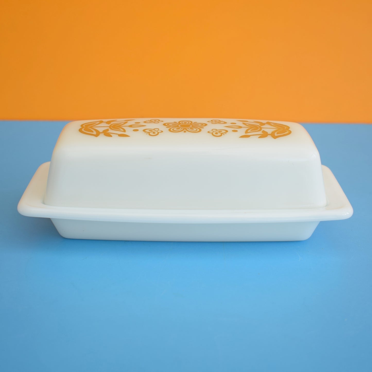 Vintage 1970s Pyrex Butter Dish - Gold Butterfly by Vintage
