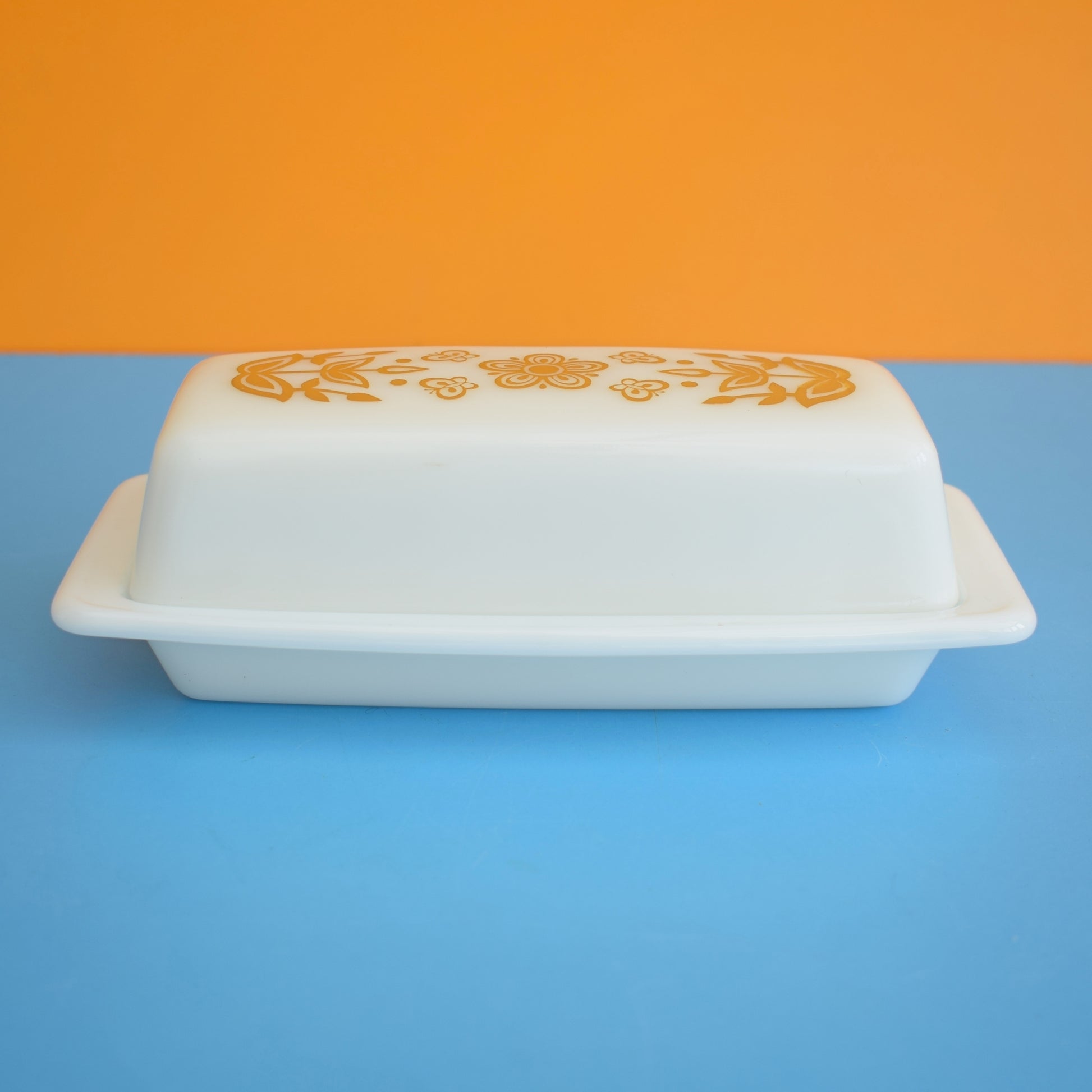 Vintage 1970s Pyrex Butter Dish - Gold Butterfly by Vintage