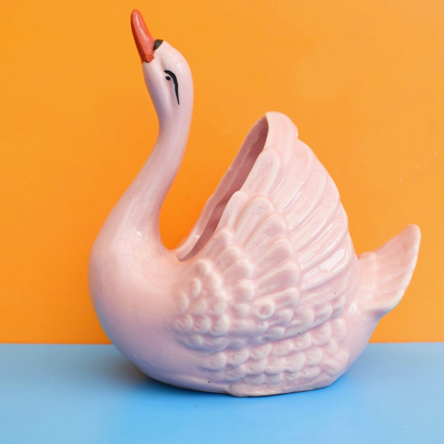 Vintage 1960s Ceramic Swan Vase - Pink