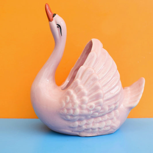 Vintage 1960s Ceramic Swan Vase - Pink