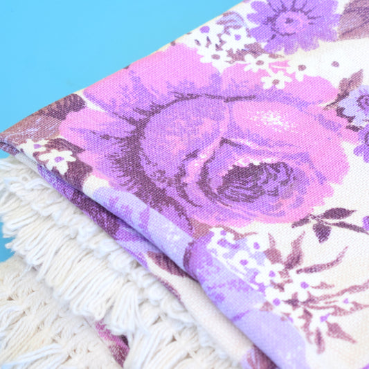 Vintage 1960s Single Bed Cover - Textured Weave With Fringe - Flower Power - Purple