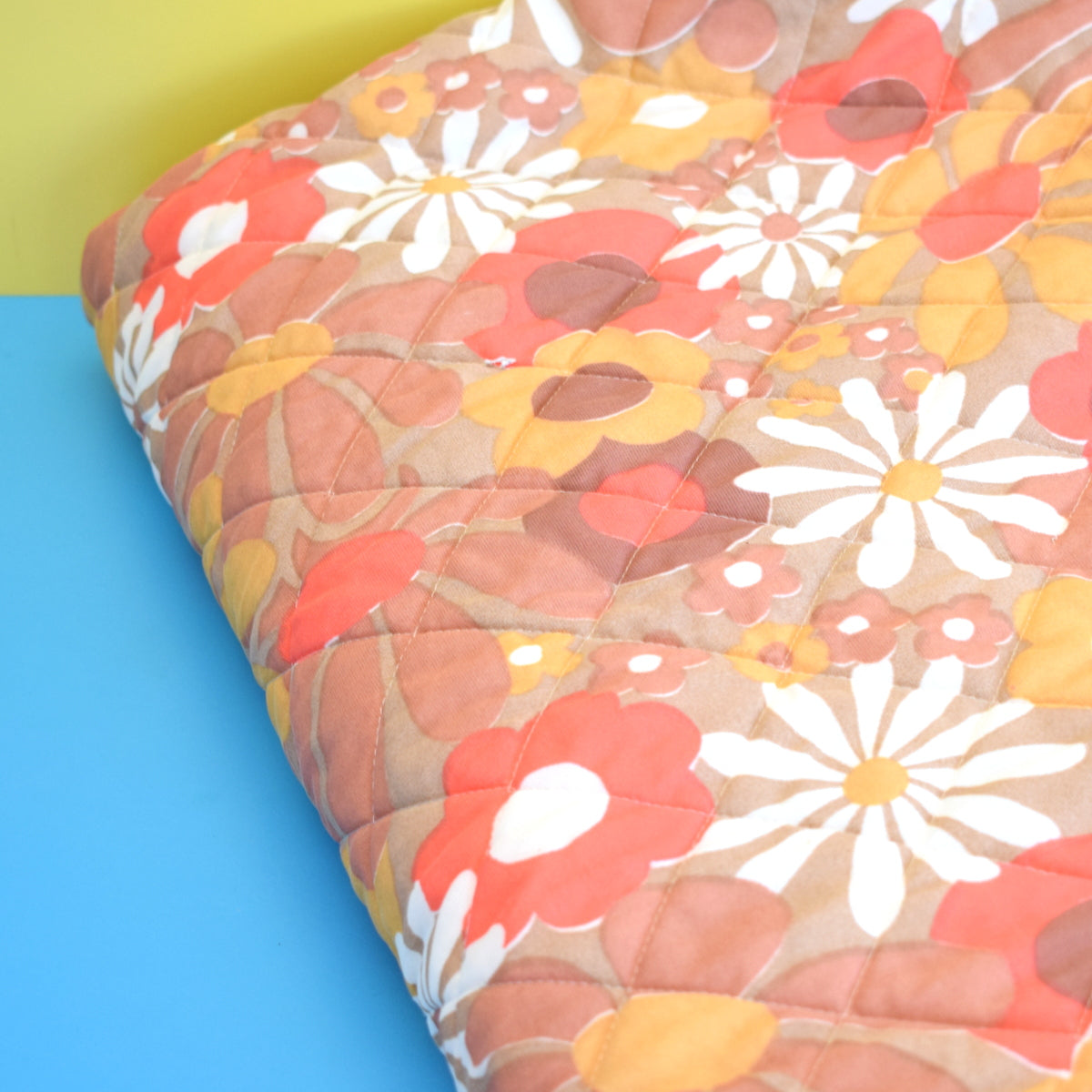 Vintage 1960s Double Bed Cover / Pillow Covers - Flower Power - Orange & Brown