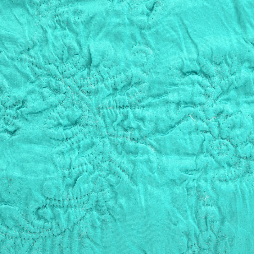 Vintage 1950s Cushion - Embroidered Satin, Emerald Green detail