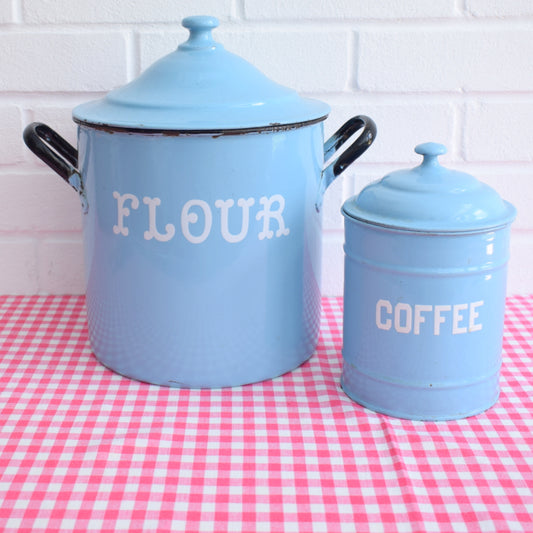 Vintage 1950s Enamel Flour & Coffee - Pale Blue by Vintage