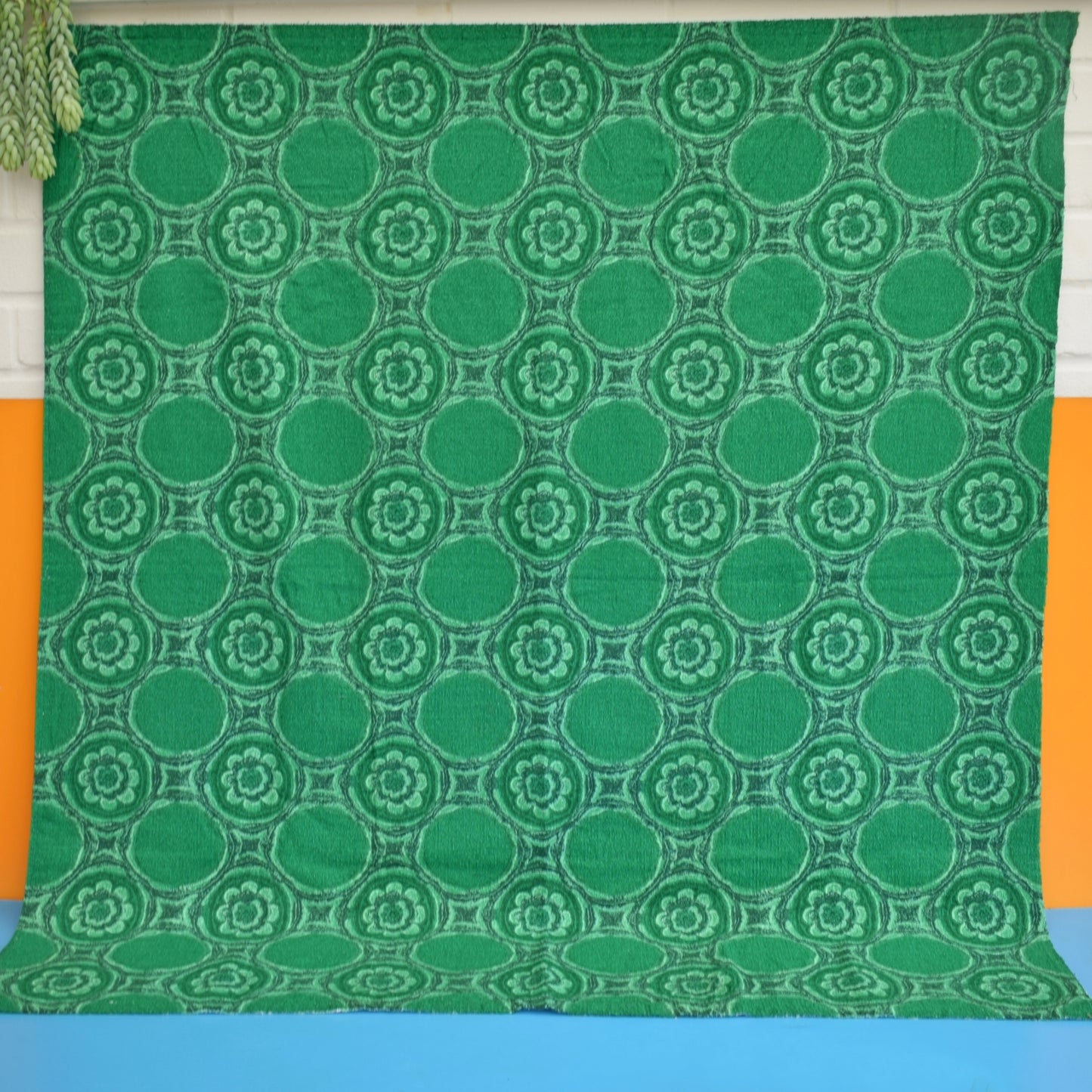 Vintage 1960s Towelling Fabric - Teal Flowers by Vintage
