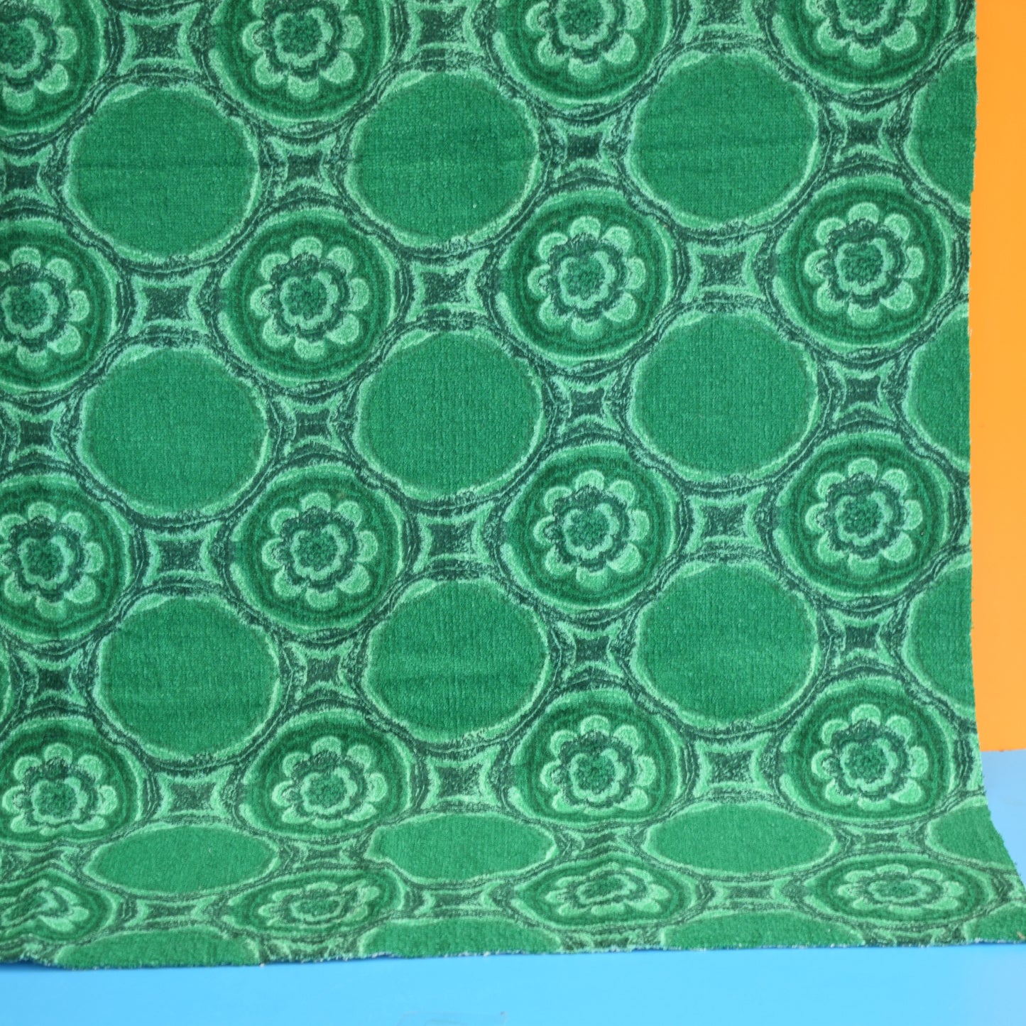 Vintage 1960s Towelling Fabric - Teal Flowers by Vintage