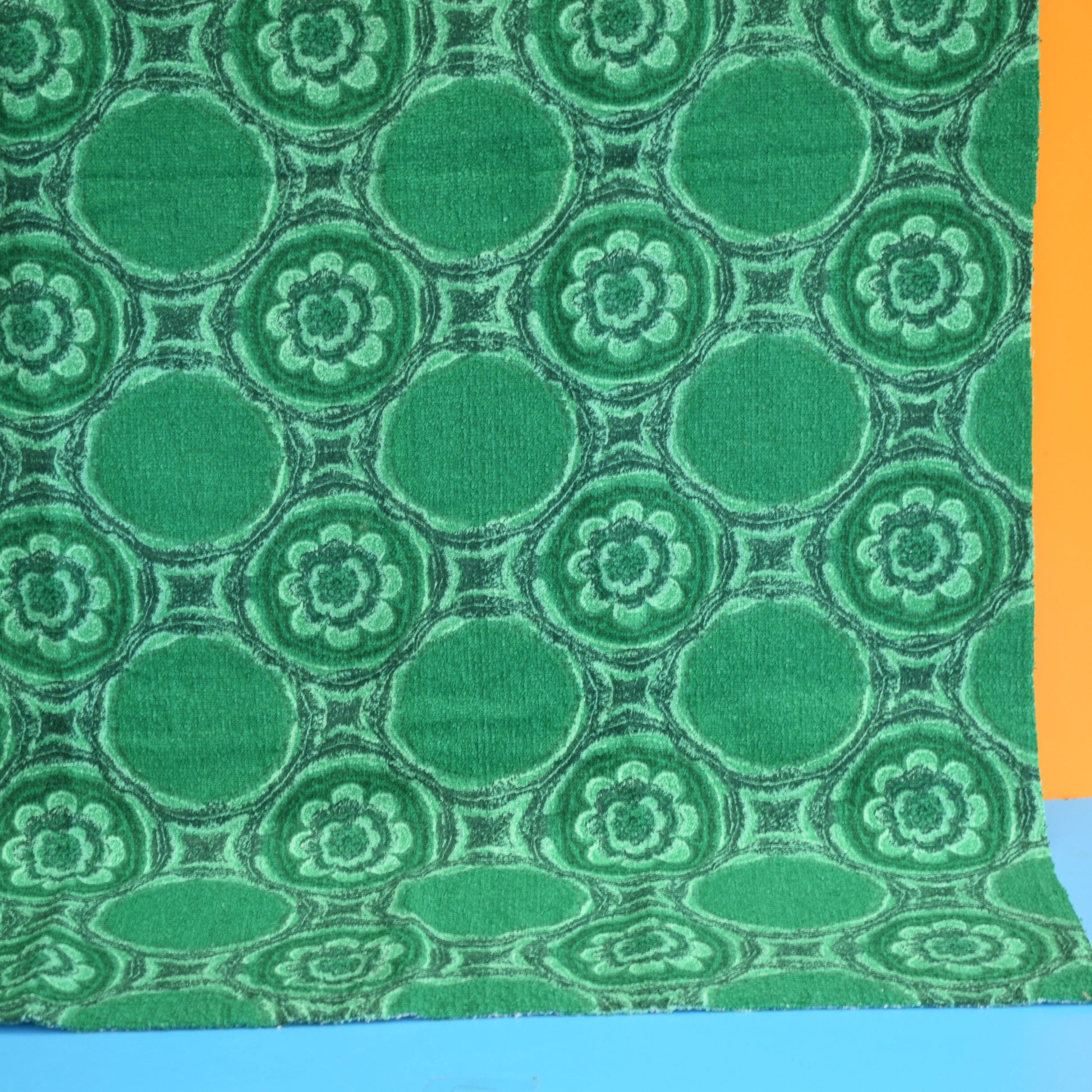 Vintage 1960s Towelling Fabric - Teal Flowers by Vintage