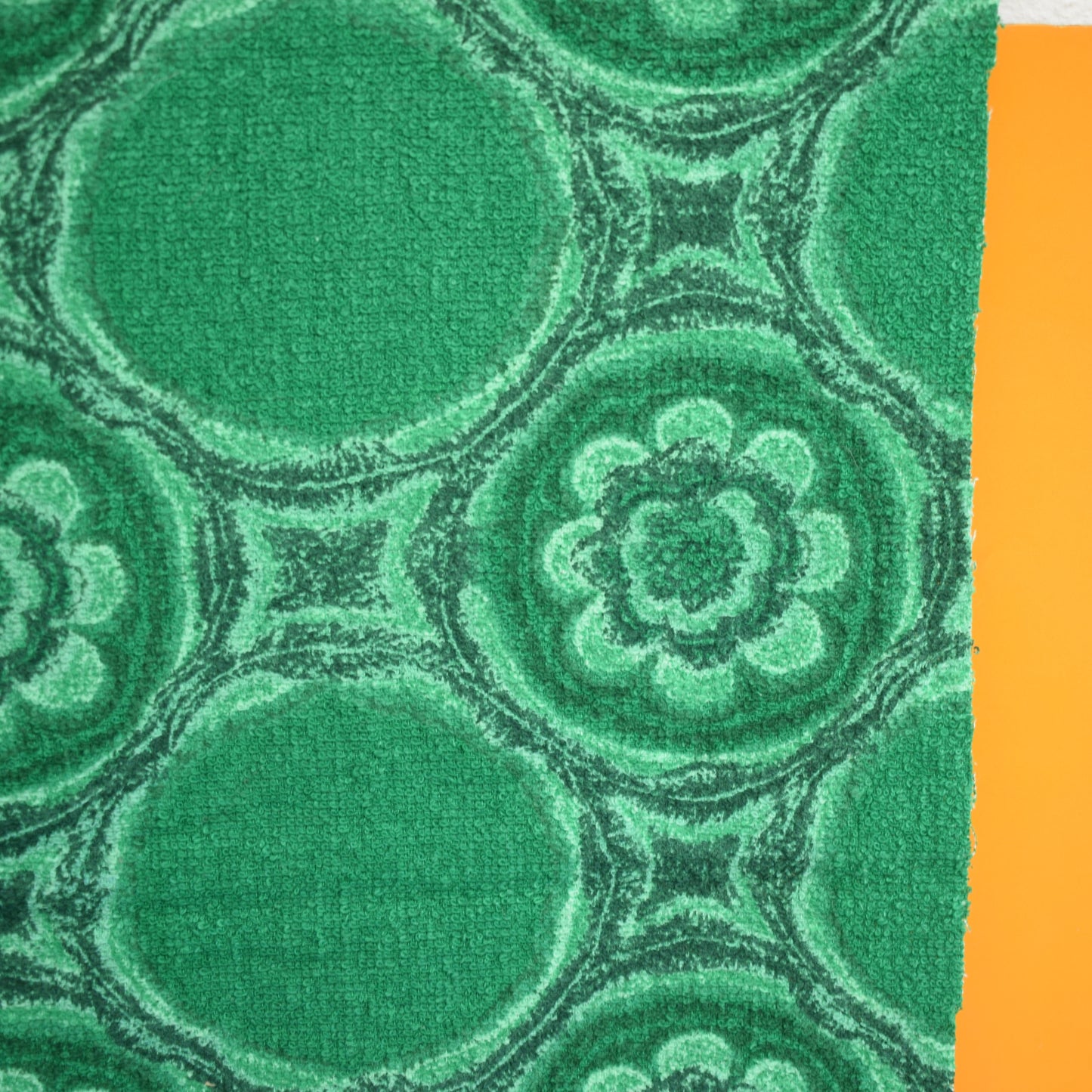 Vintage 1960s Towelling Fabric - Teal Flowers by Vintage
