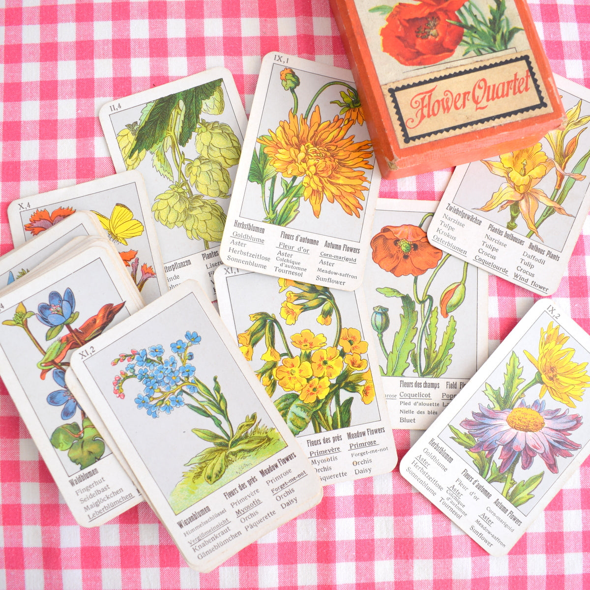 Vintage 1940s Flower Quartet Card Game - Fantastic Images