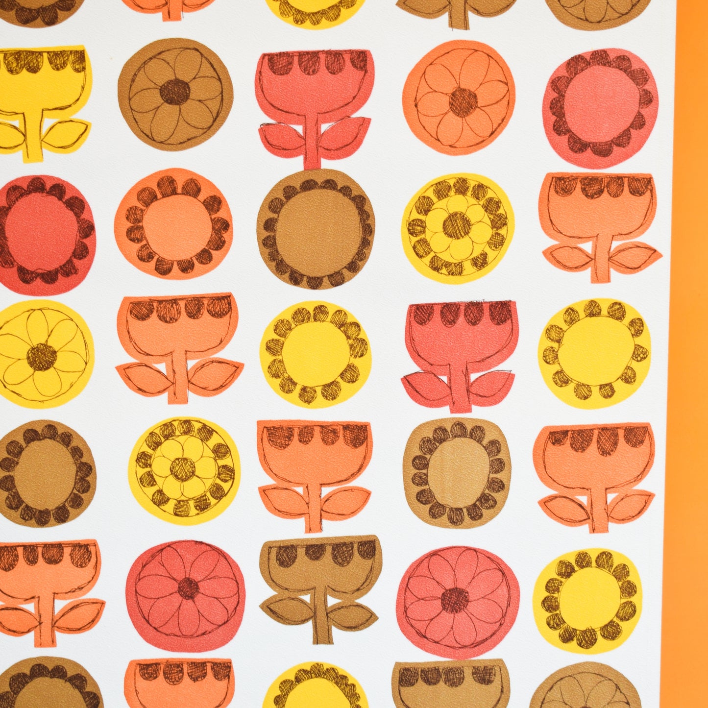 Vintage 1960s Flower Wallpaper - Orange