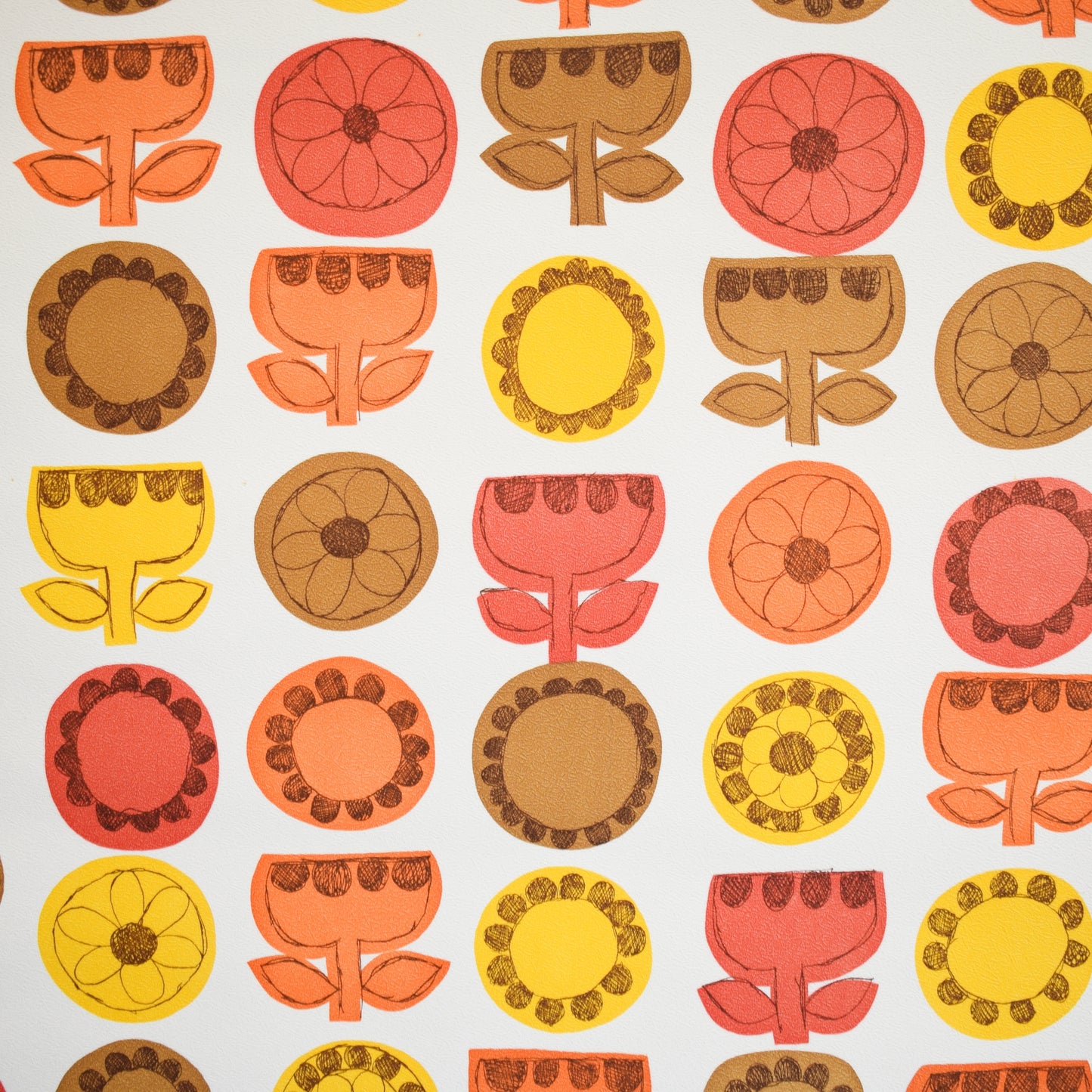 Vintage 1960s Flower Wallpaper - Orange