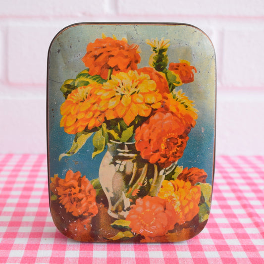 Vintage 1950s Toffee Tin - Orange Flowers