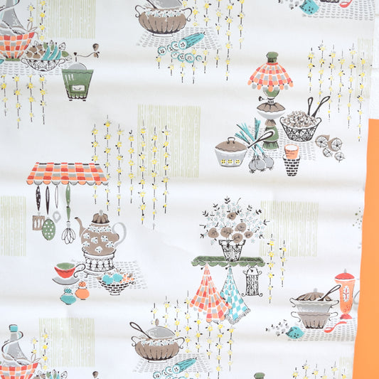 Vintage 1950s Hand Printed Wallpaper - Atomic Kitchen Scene