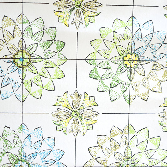 Vintage 1960s Vinyl Wallpaper - Atomic Star / Sunburst - Green / Blue