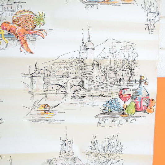 Vintage 1950s Hand Printed Wallpaper - Venetian / Venice Scene