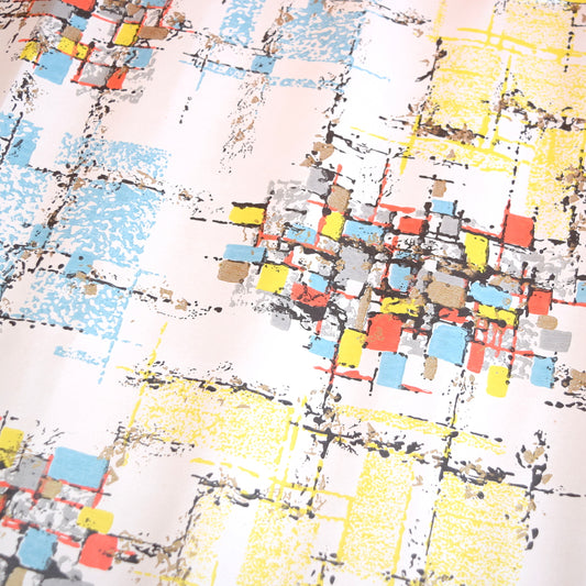 Vintage 1950s Lovely Atomic Vinyl Wallpaper - Black / Blue / Yellow / Red