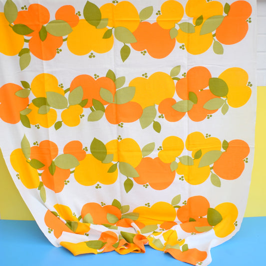 Vintage 1960s Fabric - Apples - Orange & Green On White - Scandinavian