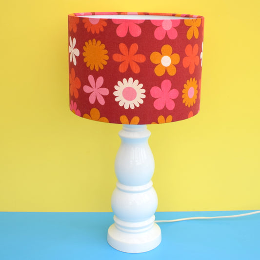 Vintage 1960s Ceramic Lamp & Shade - White Base & Pink / Red Genia Sapper Shade