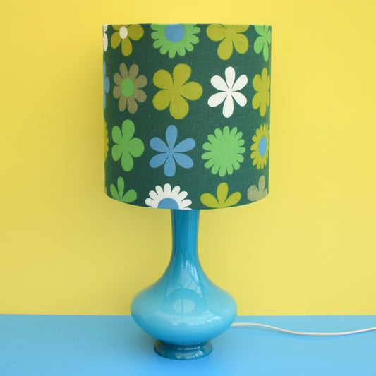 Vintage 1960s Glass Italian Lamp & Genia Sapper Shade - Turquoise Blue / Green