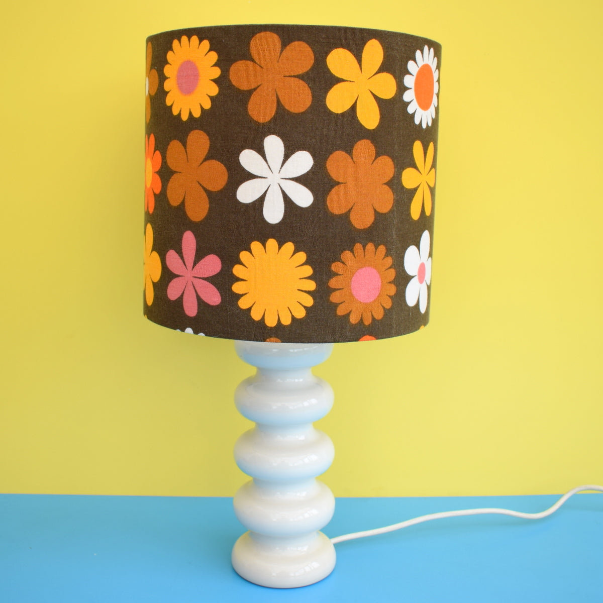 Vintage 1960s Lamp & Shade - Royal Doulton Base /  Genia Sapper Shade - Flower Power