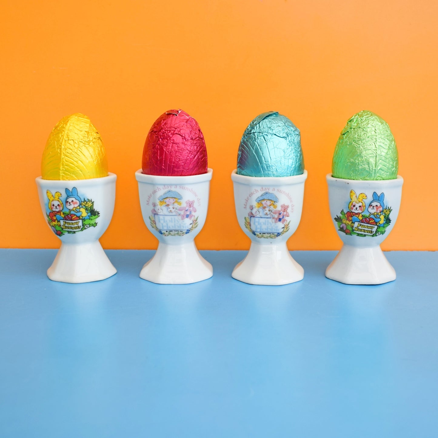 Vintage 1980s Egg Cup Pairs - Funny Bunnies by Vintage
