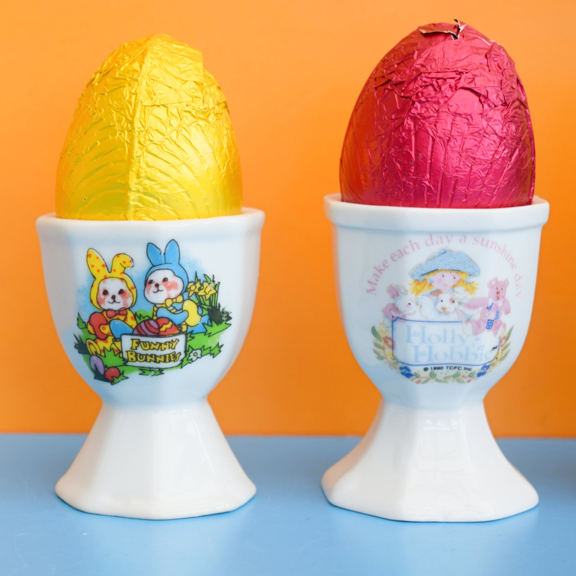 Vintage 1980s Egg Cup Pairs - Funny Bunnies by Vintage