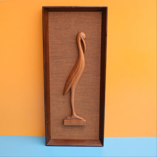 Vintage 1970s Wooden Stork Picture by Pineapple Retro