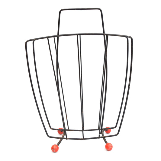 Vintage 1950s Atomic Magazine Rack - Red, Black