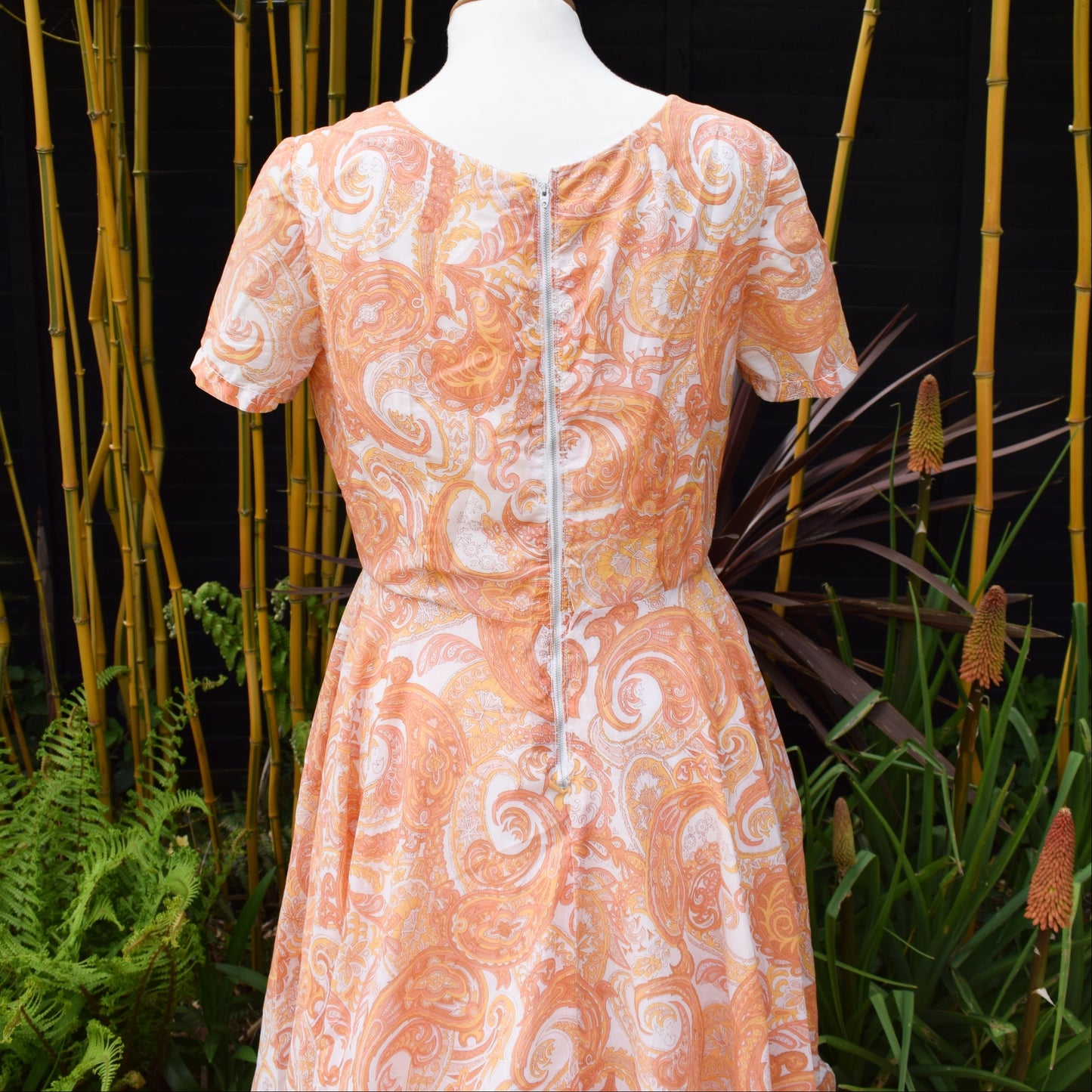 Vintage 1960s Dress - Paisley Orange -  Size 14