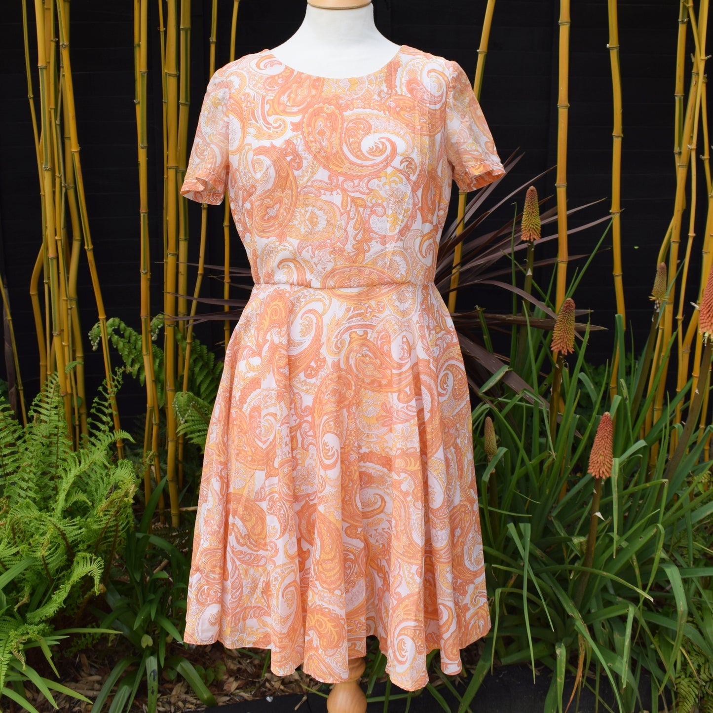 Vintage 1960s Dress - Paisley Orange -  Size 14