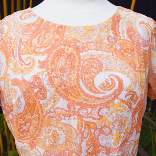 Vintage 1960s Dress - Paisley Orange - Size 14 by Pineapple Retro