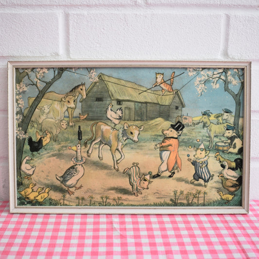 Vintage 1950s Molly Brett Farmyard Circus Picture by Pineapple Retro