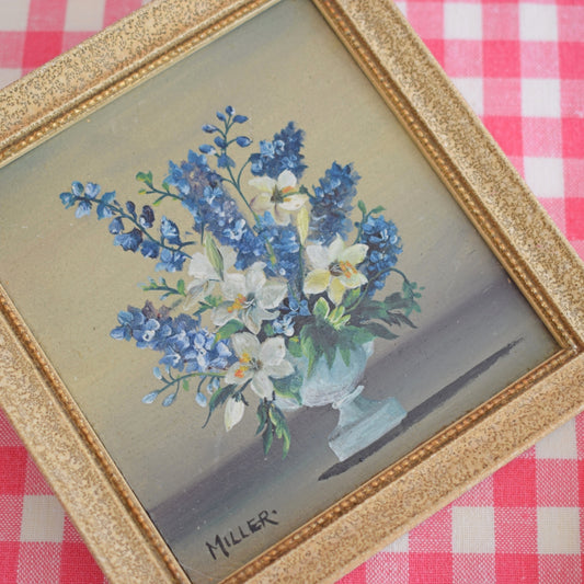 Vintage 1950s Small Oil On Canvas Floral Pictures by Pineapple Retro