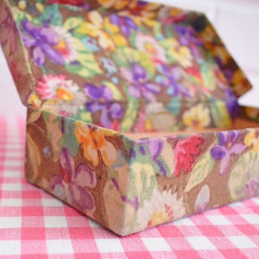 Vintage 1950s Pretty Padded Fabric Box - Floral