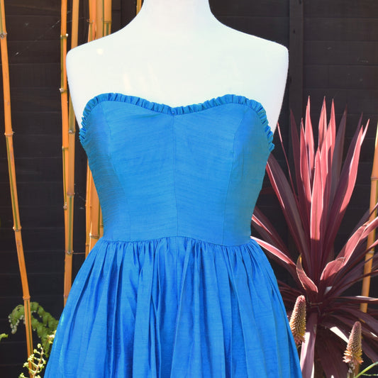 Vintage 1950s Shot Silk Dress -Turquoise - Size 10 by Pineapple Retro