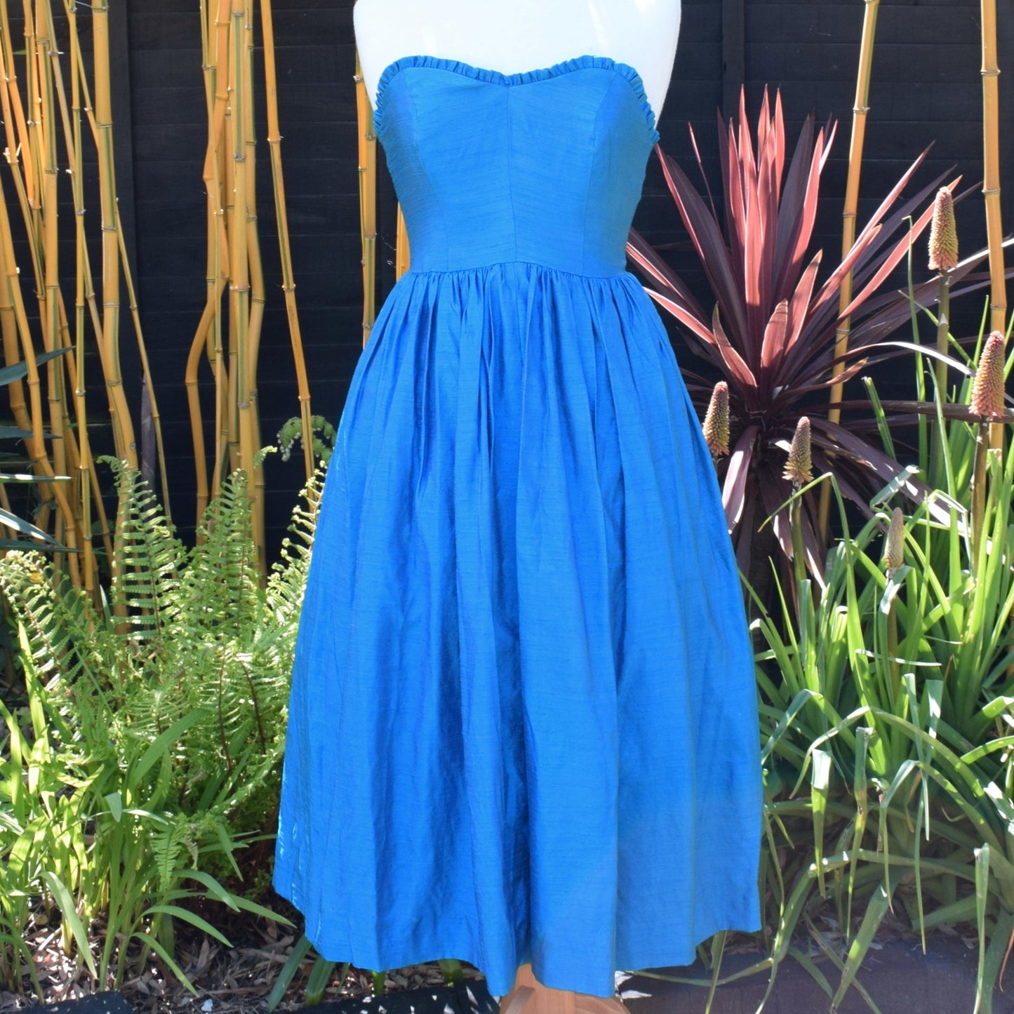 Vintage 1950s Shot Silk Dress -Turquoise - Size 10